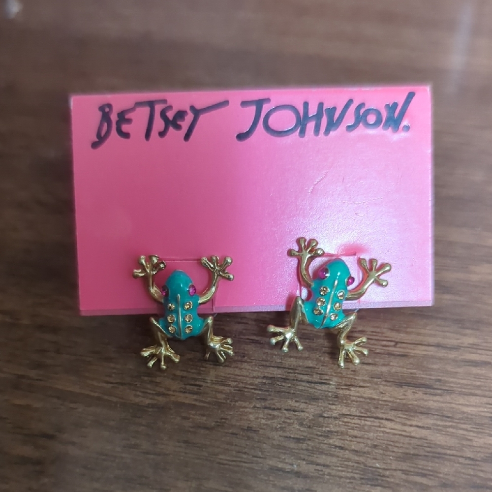 Betsey Johnson Teal and Gold Frog Earrings